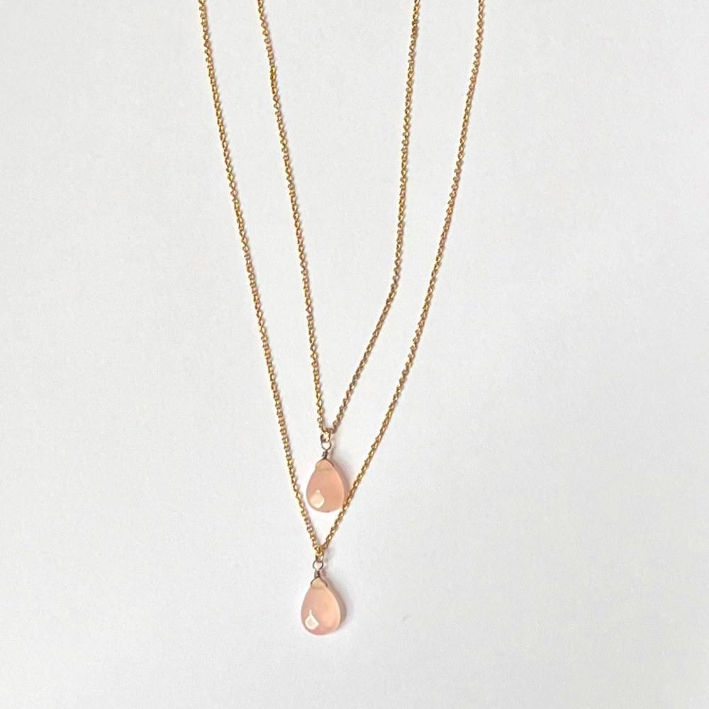 Light pink double-chain gold-plated drop necklace
